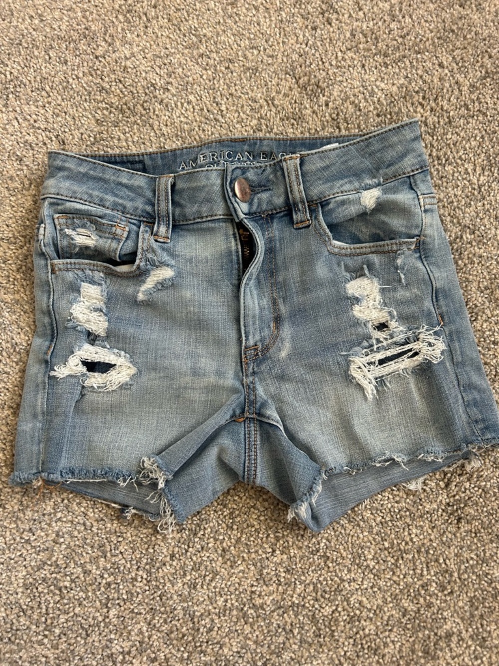 American Eagle Hi-Rise Shortie  Light Wash Denim Shorts